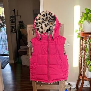 Women's Pink Puffer Vest with Leopard Lining
